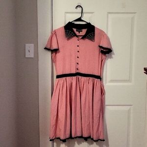 Sourpuss Pink polka dot Spider Web collar Lydia dress XL